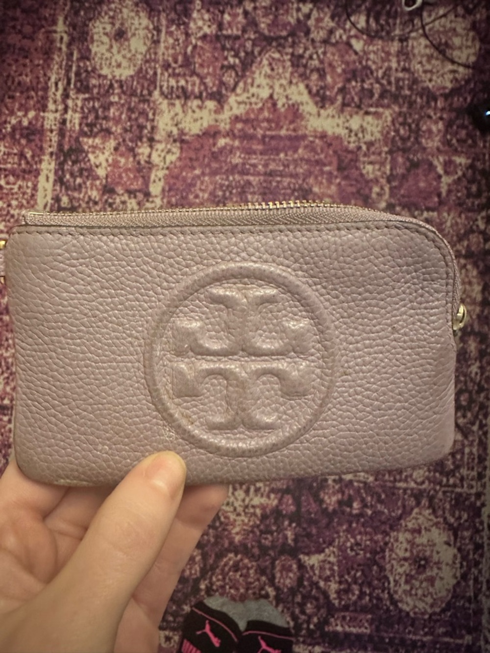 Tory Burch Mauve Pebbled Leather Zip Wristlet - Picture 7 of 9